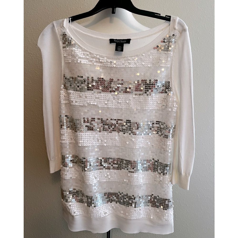 White House Black Market Sequin White Blouse